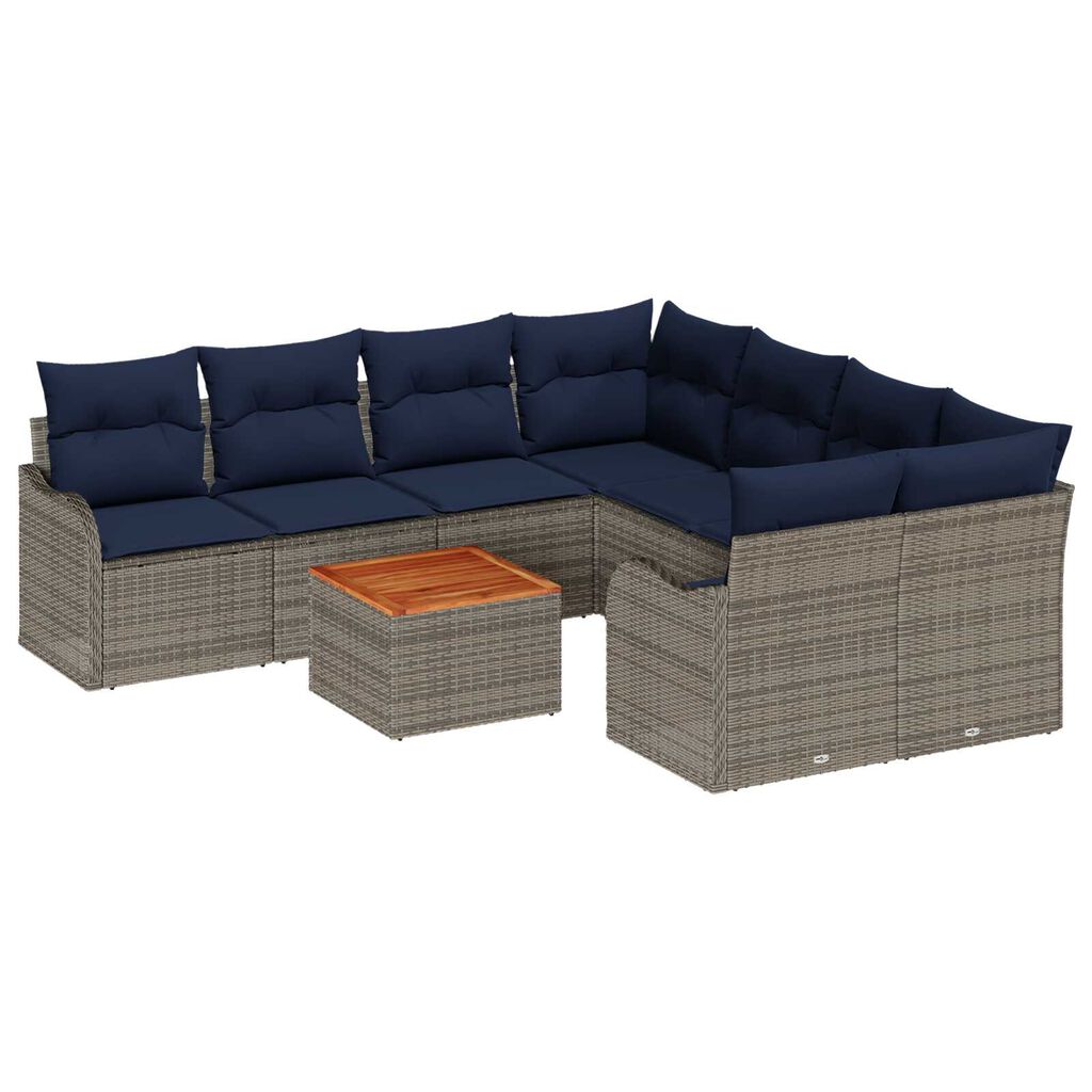 vidaXL 9 Piece Garden Sofa Set with Cushions Grey Poly Rattan Acacia