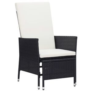 vidaXL Reclining Garden Chair with Cushions Poly Rattan Black