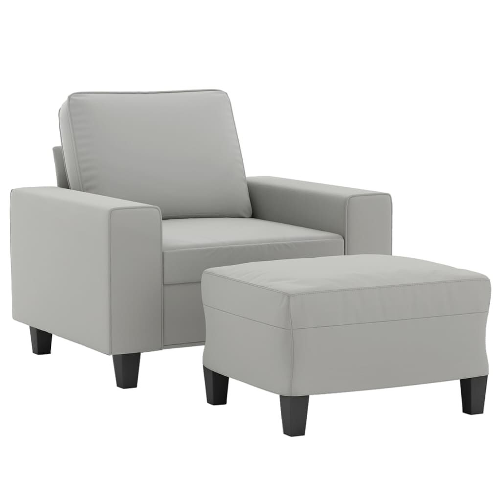 vidaXL Sofa Chair with Footstool Light Grey 60 cm Microfibre Fabric