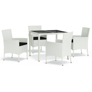 vidaXL 5 Piece Garden Dining Set with Cushions White Poly Rattan