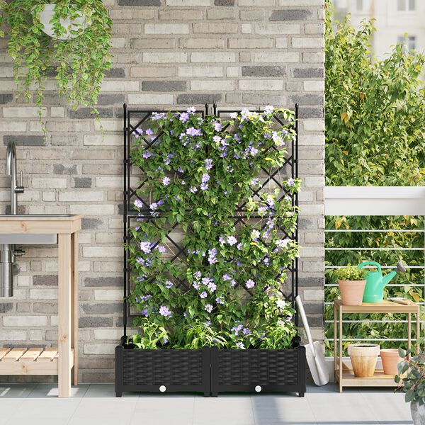 vidaXL Garden Planter with Trellis 2 pcs Black 80x40x125.5 cm