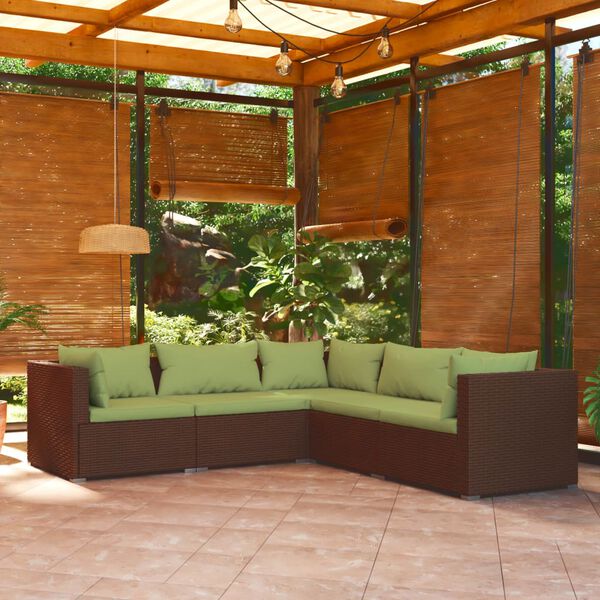 vidaXL 5 Piece Garden Lounge Set with Cushions Poly Rattan Brown