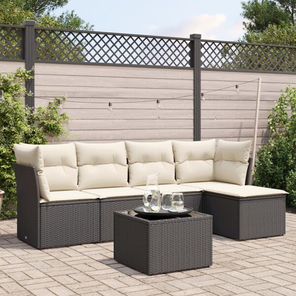 vidaXL 6 Piece Garden Sofa Set with Cushions Black Poly Rattan