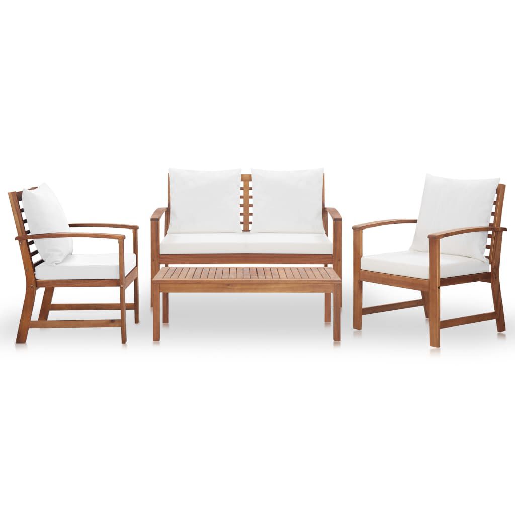 vidaXL 4 Piece Garden Lounge Set with Cushions Solid Acacia Wood