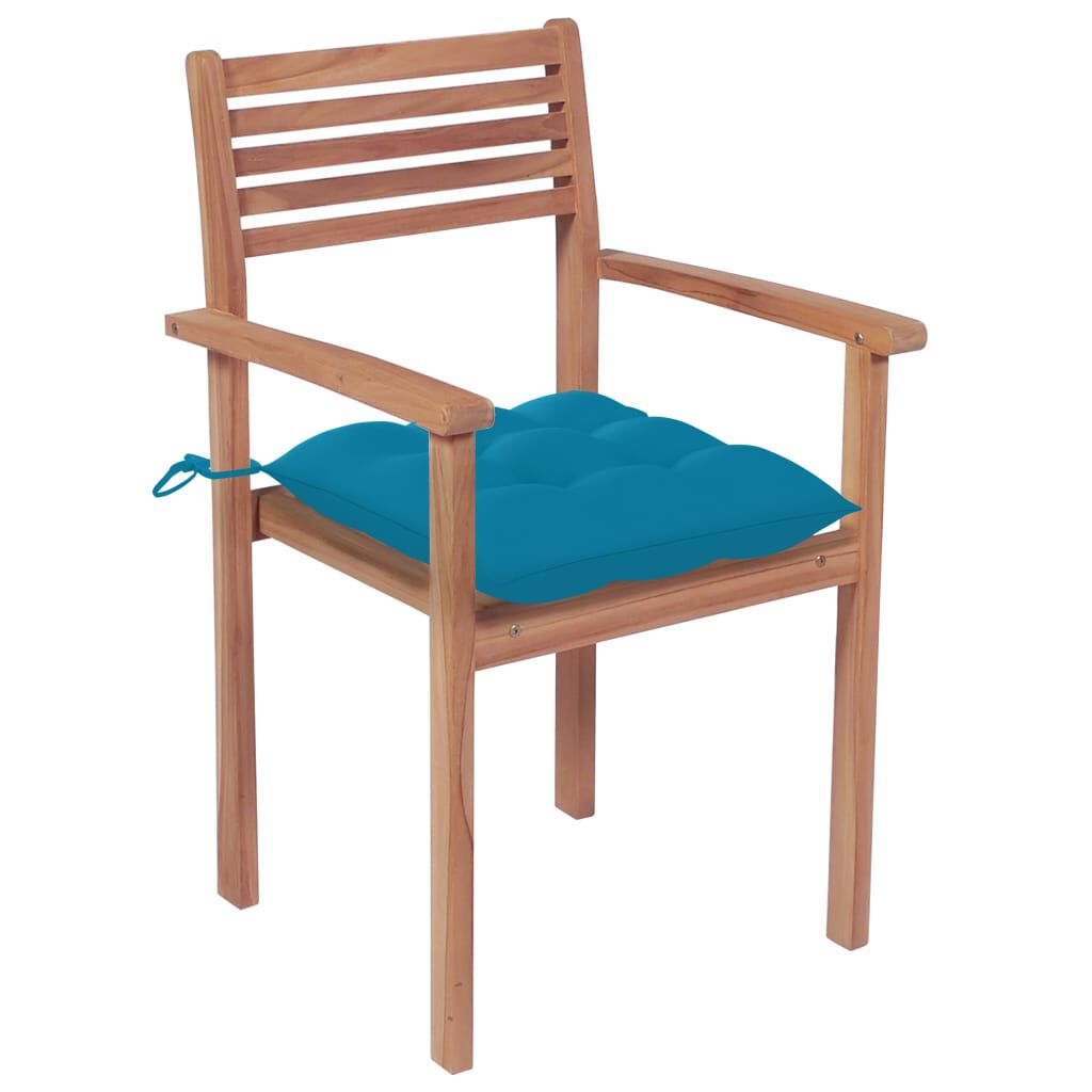 vidaXL Garden Chairs 2 pcs with Light Blue Cushions Solid Teak Wood