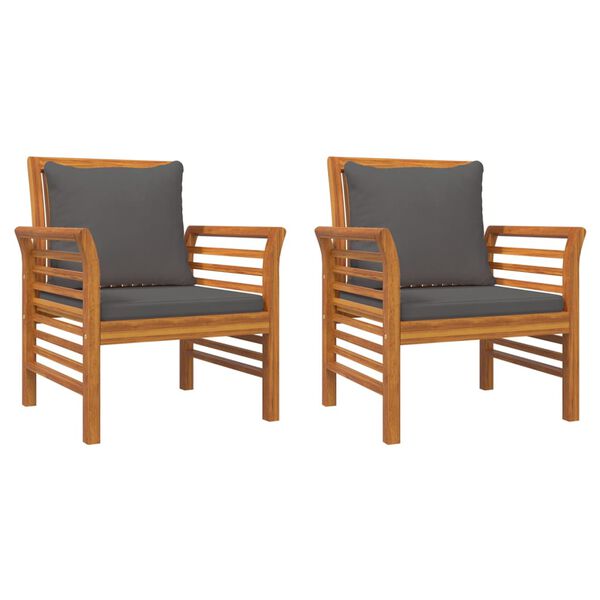 vidaXL Sofa Chairs with Dark Grey Cushions 2 pcs Solid Wood Acacia