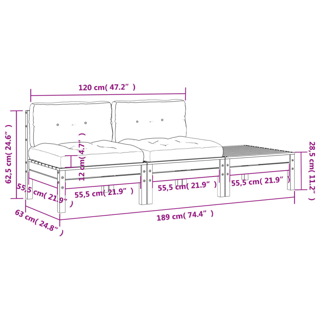 vidaXL Garden Sofa with Cushions and Footstool 2-Seater