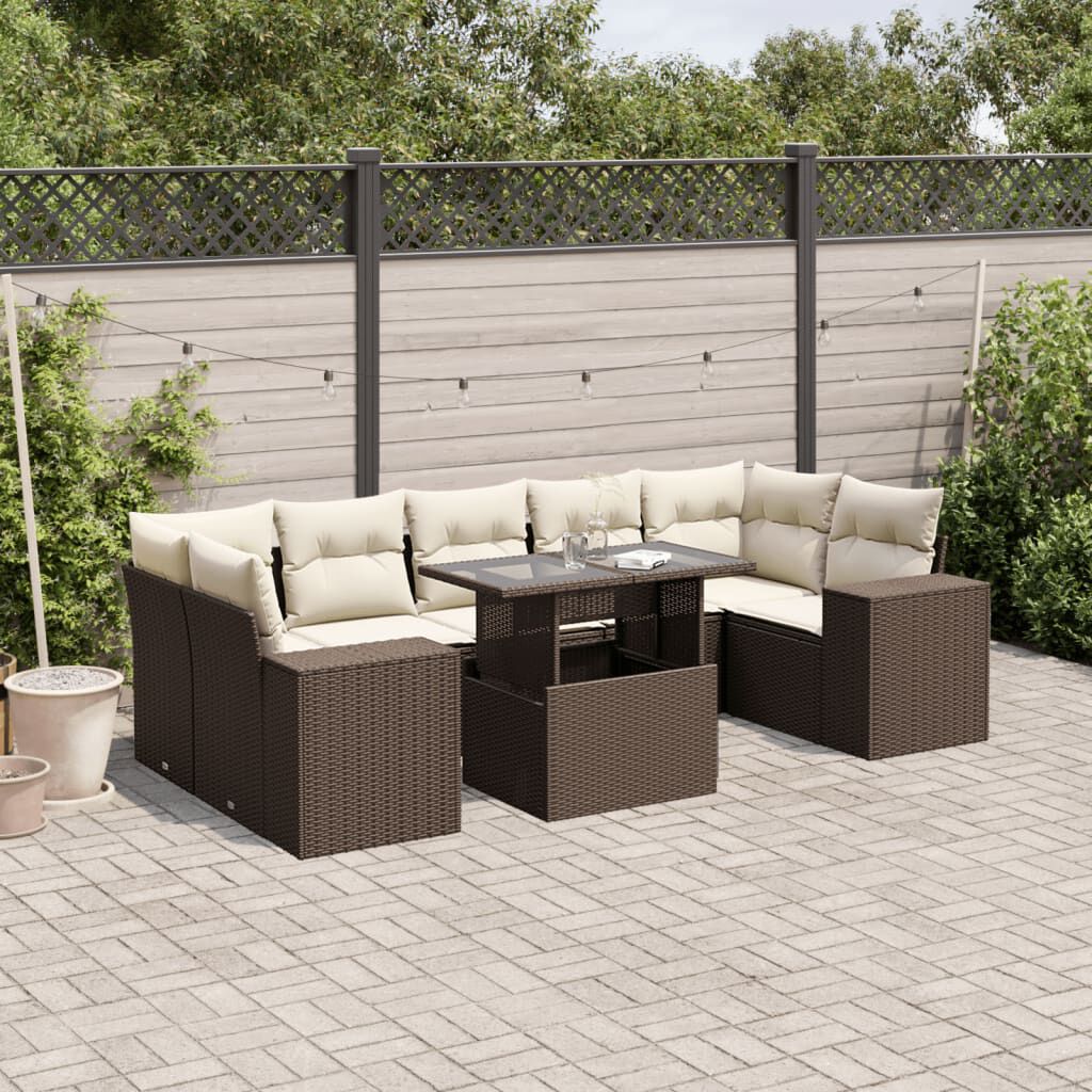 vidaXL 8 Piece Garden Sofa Set with Cushions Brown Poly Rattan