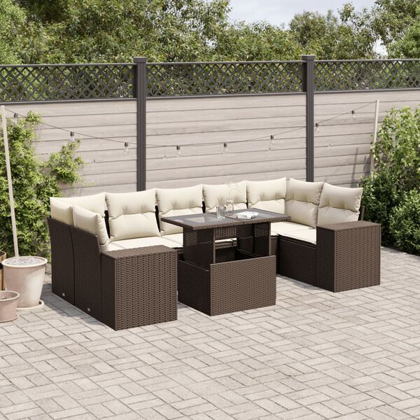 vidaXL 8 Piece Garden Sofa Set with Cushions Brown Poly Rattan