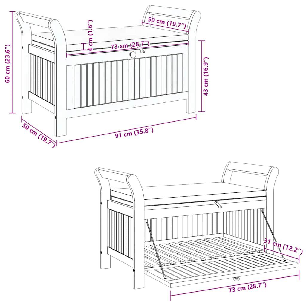 vidaXL Garden Storage Bench with Cushion 91 cm Solid Wood Acacia