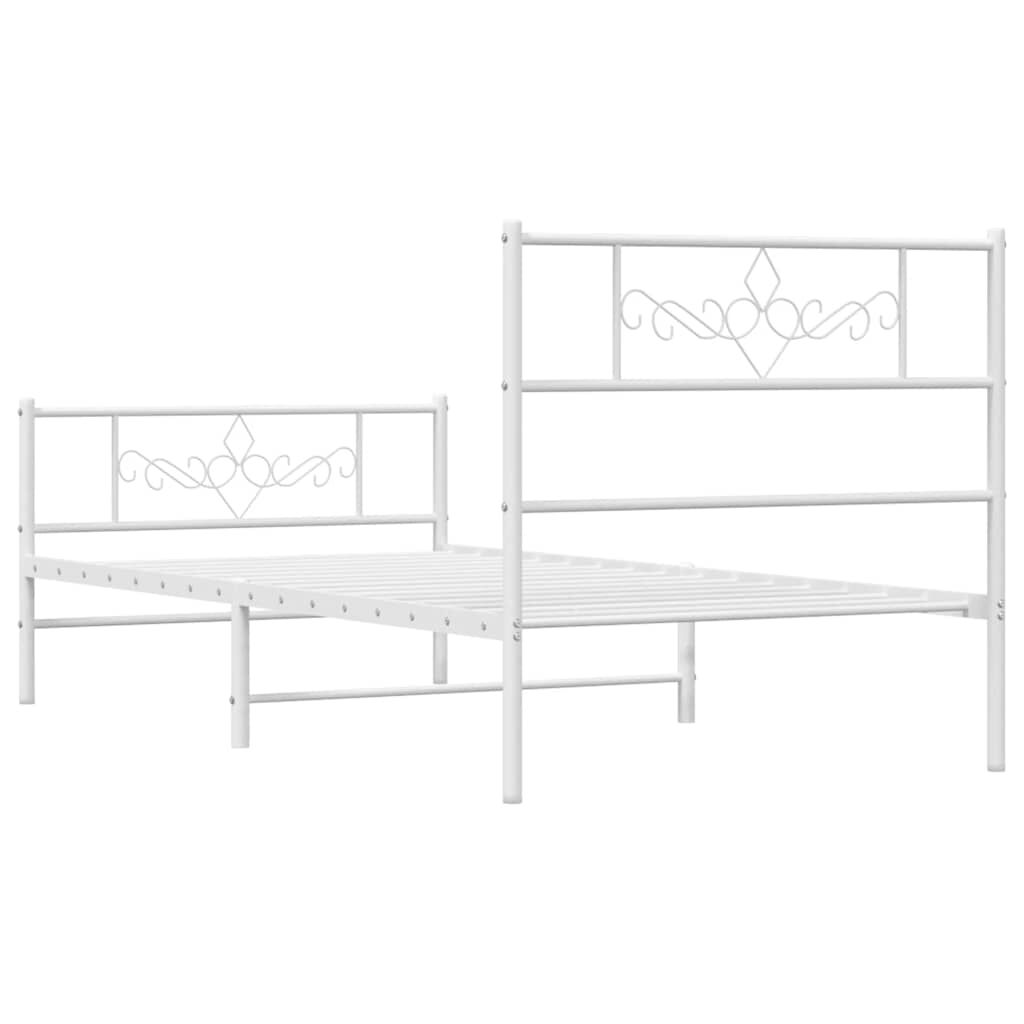 vidaXL Metal Bed Frame without Mattress with Footboard White 100x190cm