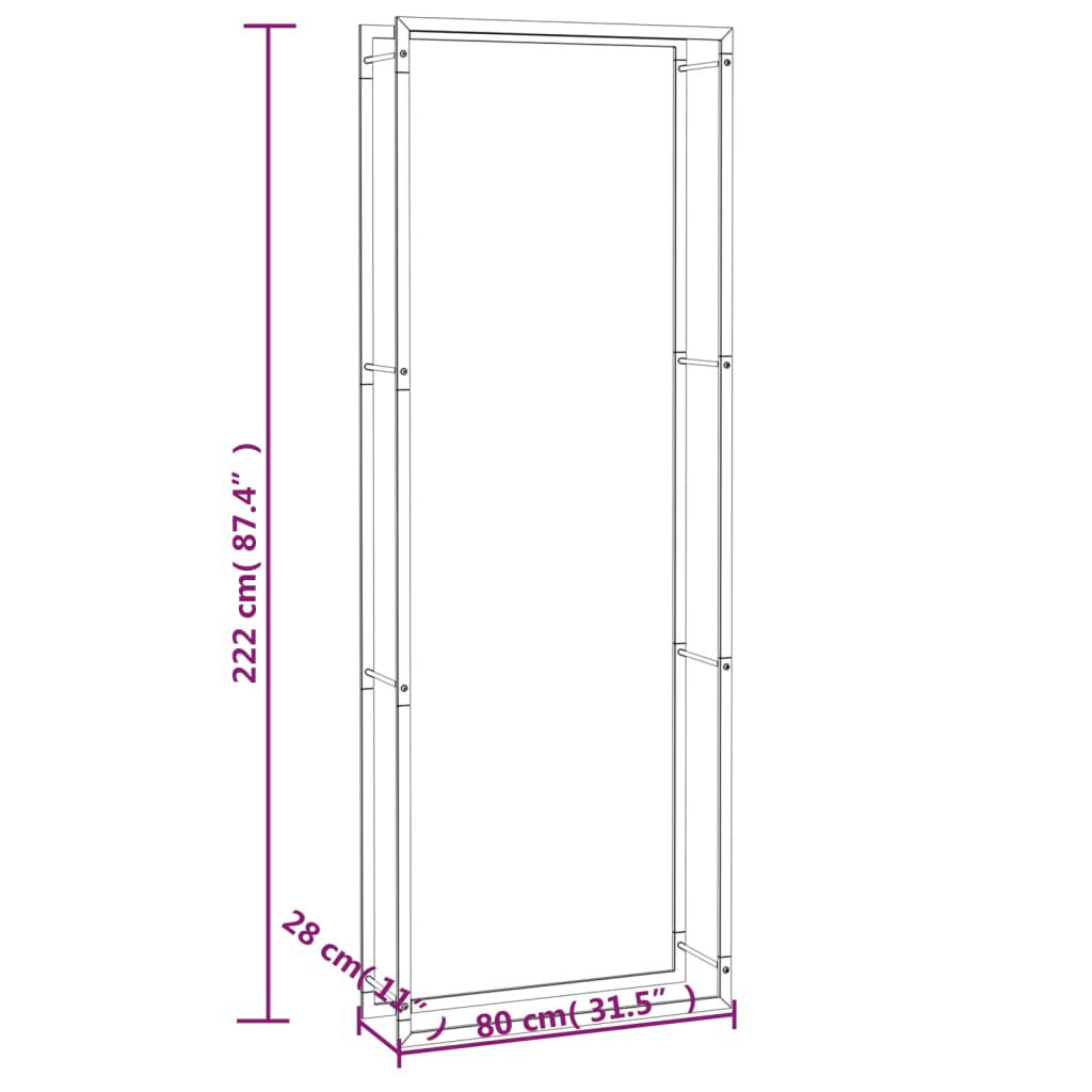 vidaXL Firewood Rack Matt Black 80x28x222 cm Steel