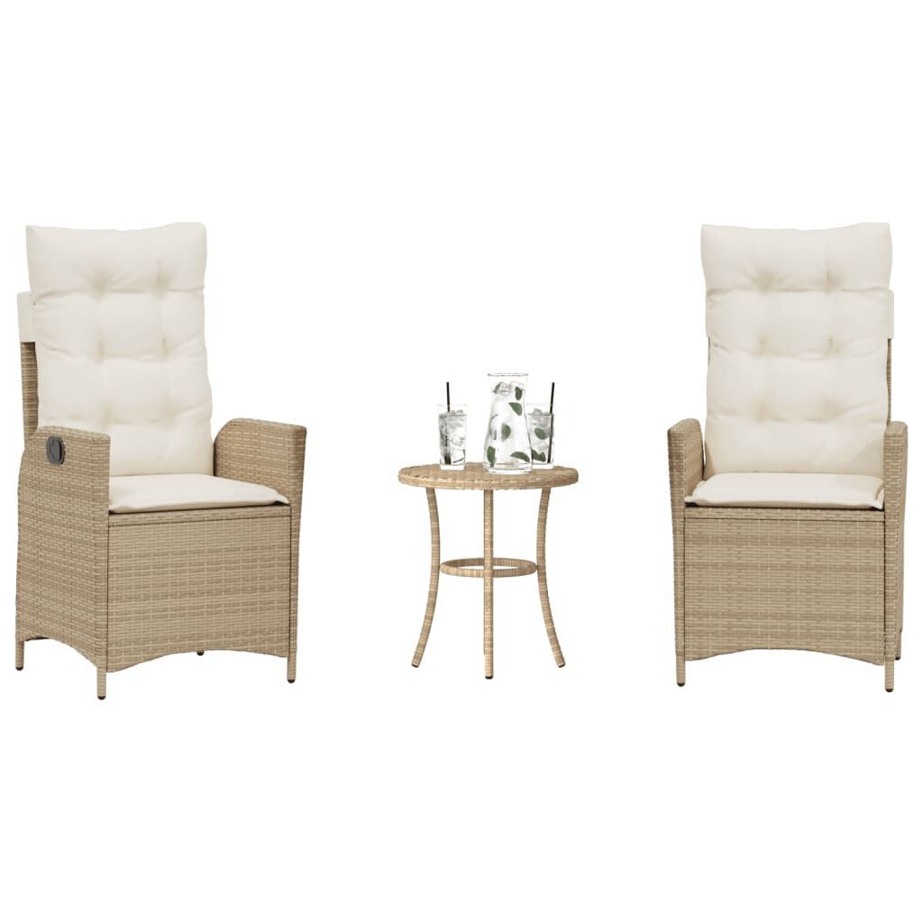vidaXL 3 Piece Bistro Set with Cushions Beige Poly Rattan