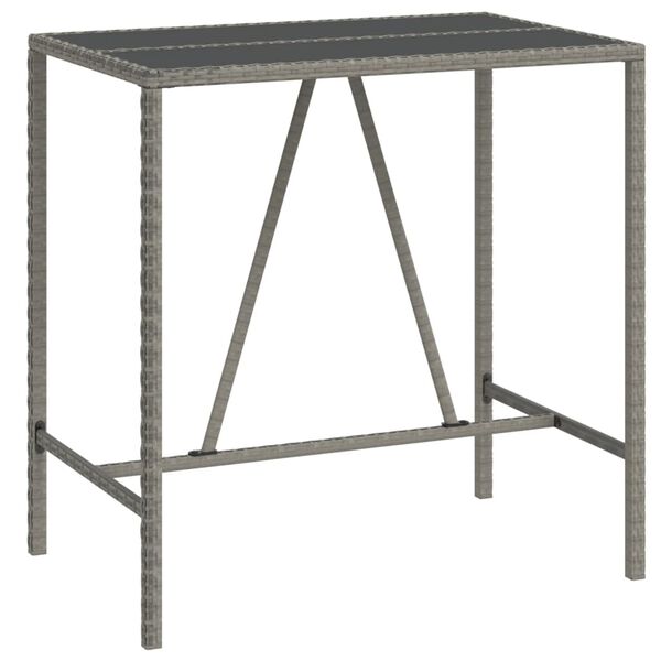 vidaXL Bar Table with Glass Top Grey 110x70x110 cm Poly Rattan