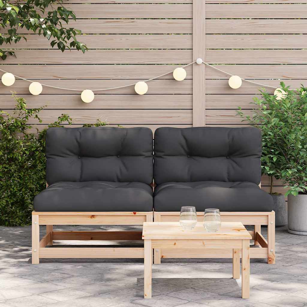 vidaXL Garden Sofas Armless with Cushions 2 pcs Solid Wood Pine