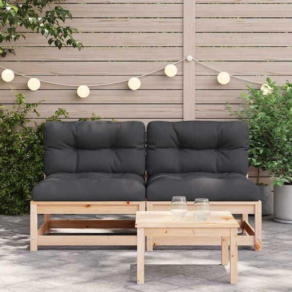 vidaXL Garden Sofas Armless with Cushions 2 pcs Solid Wood Pine