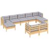 vidaXL 9 Piece Garden Lounge Set with Grey Cushions Solid Pinewood