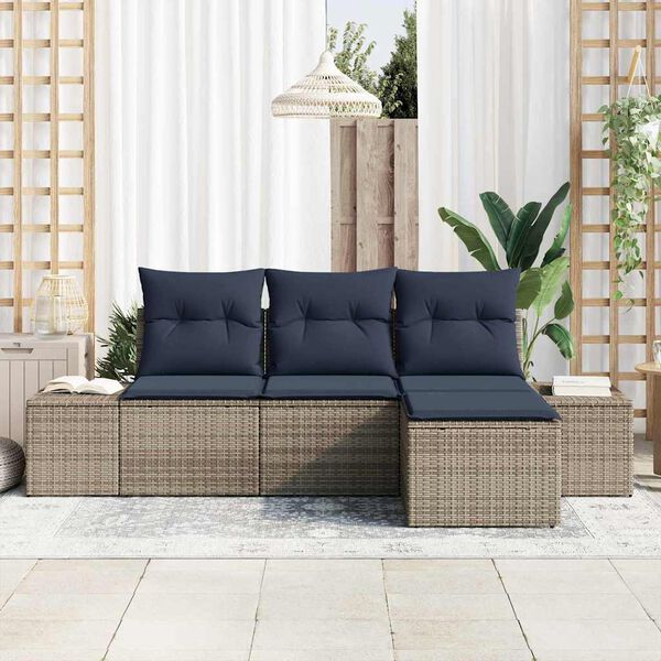 vidaXL Sofa Set with Cushion 4 pcs Grey Poly Rattan