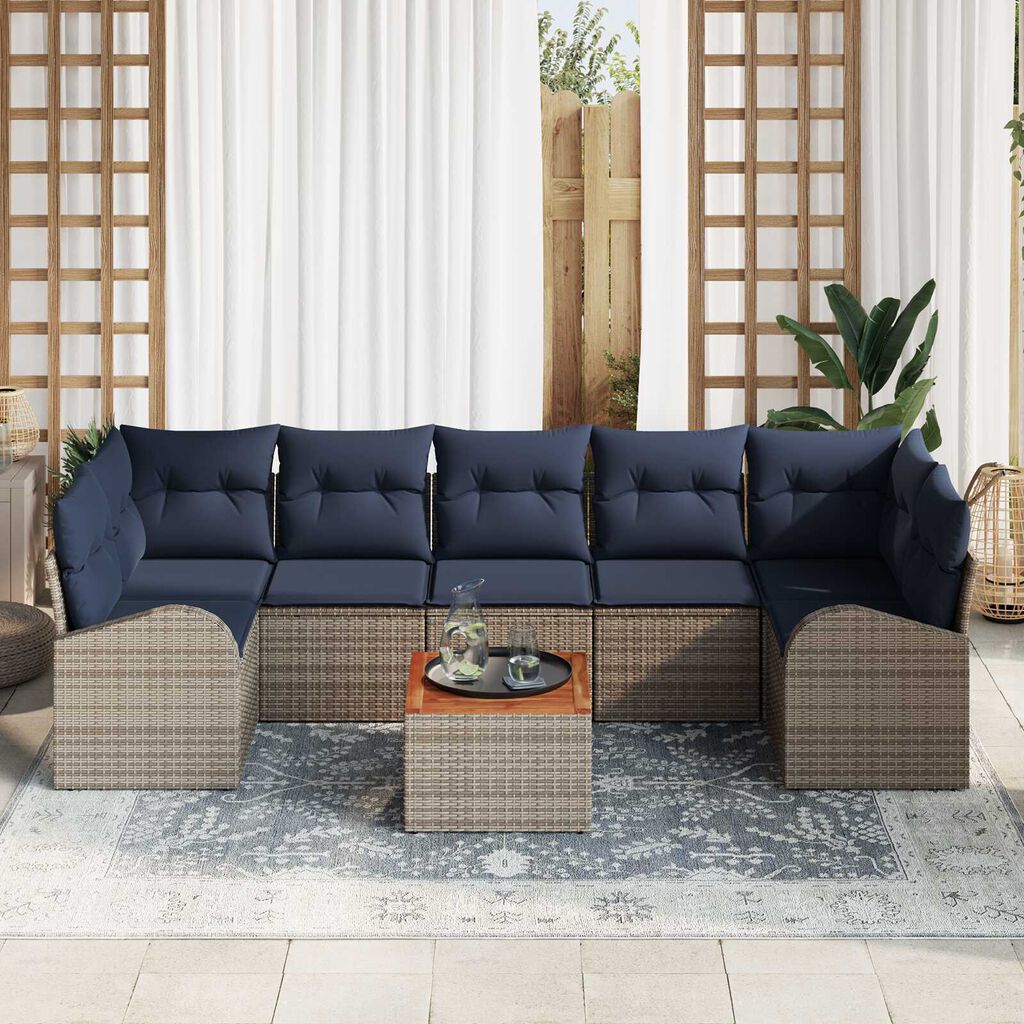 vidaXL 8 Piece Garden Sofa Set with Cushions Grey Poly Rattan Acacia