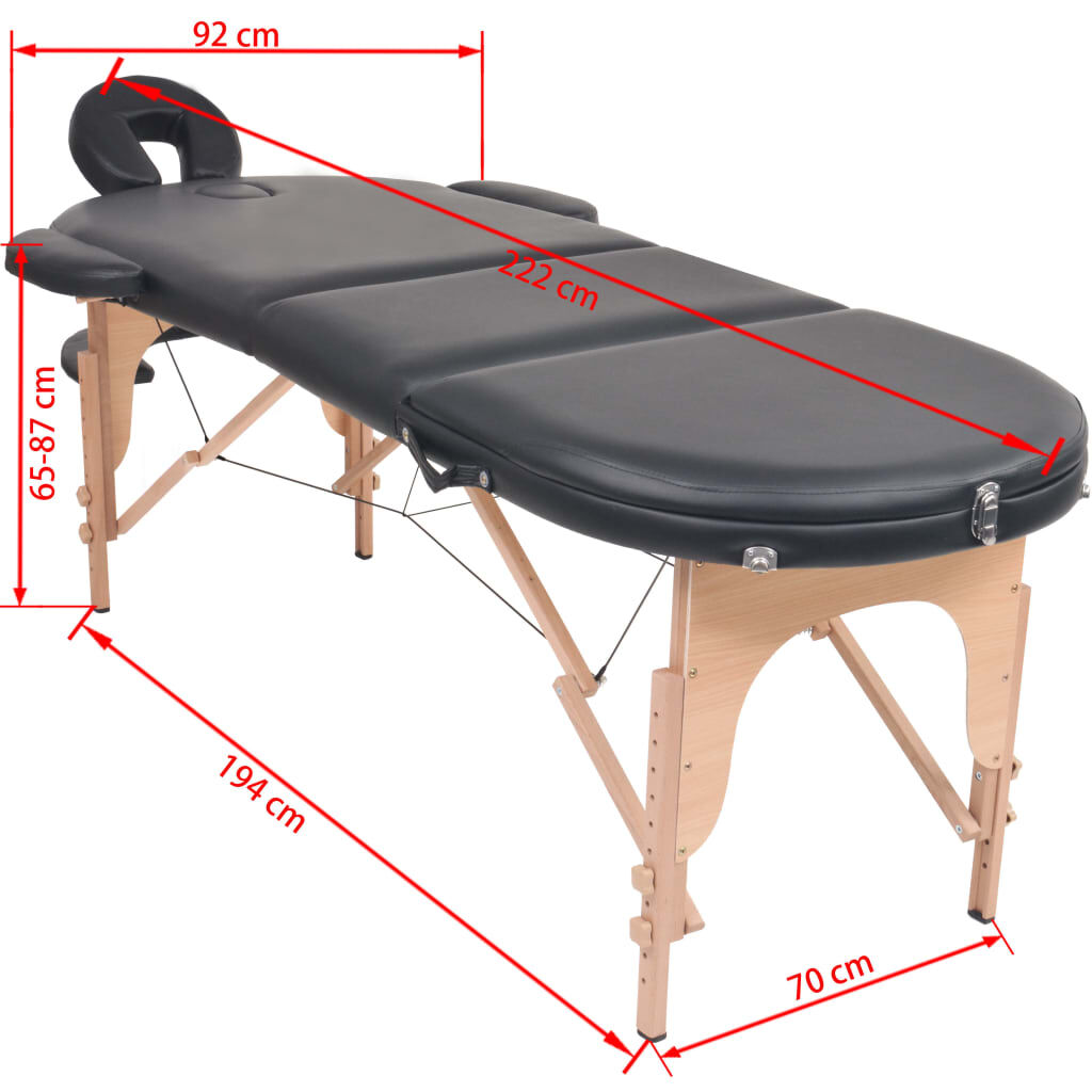 vidaXL Folding Massage Table 4 cm Thick with 2 Bolsters Oval Black