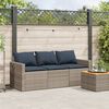 vidaXL Garden Sofa with Cushions 3-Seater Grey Poly Rattan
