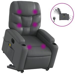 vidaXL Electric Stand up Massage Recliner Chair Grey Faux Leather