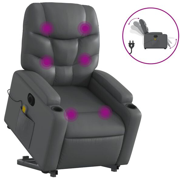 vidaXL Electric Stand up Massage Recliner Chair Grey Faux Leather