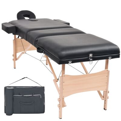 vidaXL 3-Zone Folding Massage Table 10 cm Thick Black