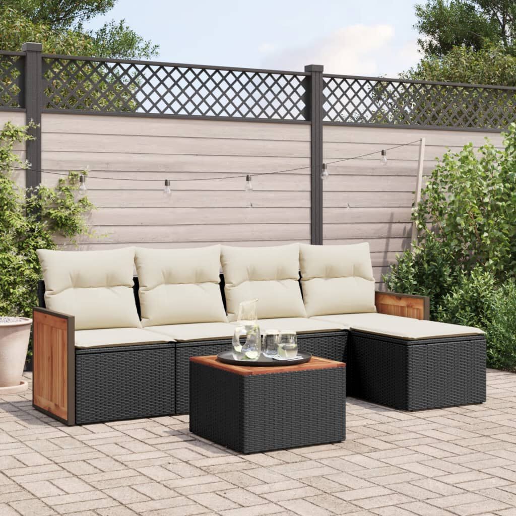 vidaXL 6 Piece Garden Sofa Set with Cushions Black Poly Rattan
