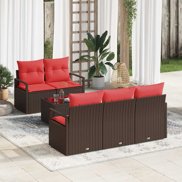 vidaXL 6 Piece Garden Sofa Set with Cushions Brown Poly Rattan