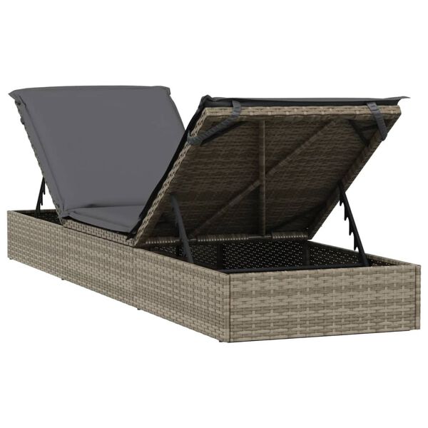 vidaXL Sunbed 1 pc with Table Grey Poly Rattan