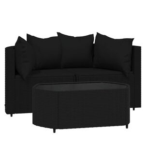 vidaXL 3 Piece Garden Lounge Set with Cushions Black Poly Rattan