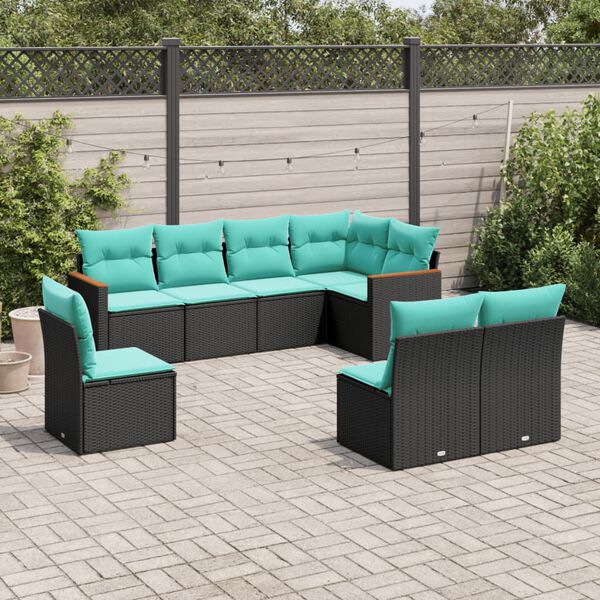 vidaXL 8 Piece Garden Sofa Set with Cushions Black Poly Rattan