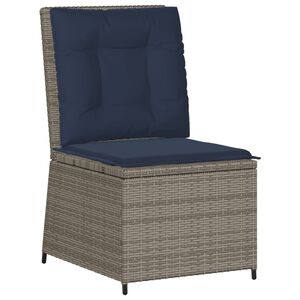 vidaXL Reclining Garden Sofa with Cushions Grey Poly Rattan