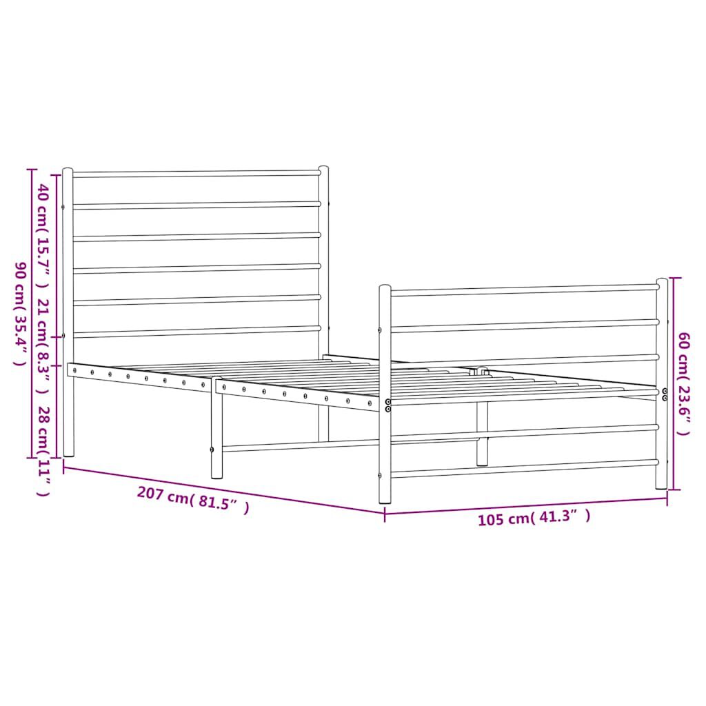 vidaXL Metal Bed Frame without Mattress with Footboard Black 100x200cm