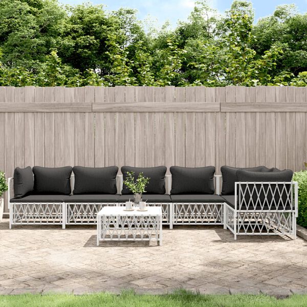 vidaXL 7 Piece Garden Lounge Set with Cushions White Steel