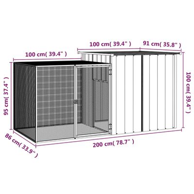 vidaXL Rabbit Cage Grey 200x91x100 cm Galvanised Steel