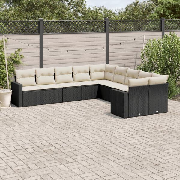 vidaXL 10 Piece Garden Sofa Set with Cushions Black Poly Rattan