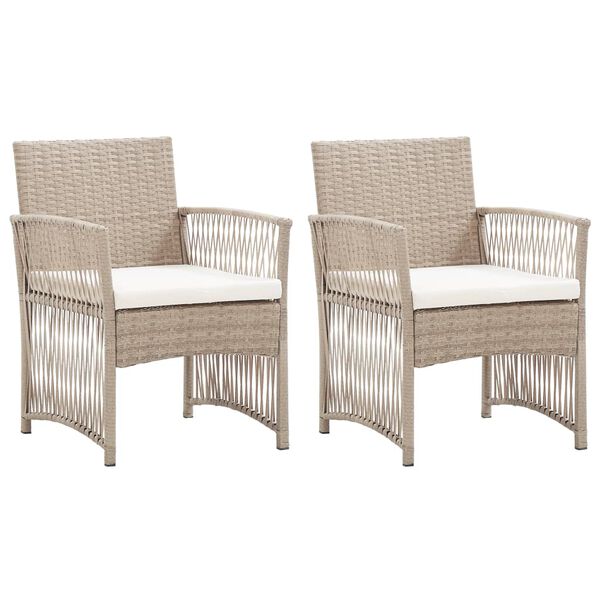 vidaXL Garden Armchairs with Cushions 2 pcs Beige Poly Rattan