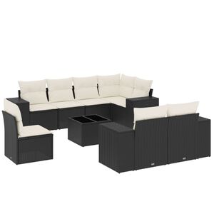 vidaXL 9 Piece Garden Sofa Set with Cushions Black Poly Rattan