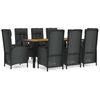 vidaXL 9 Piece Garden Dining Set with Cushions Black Poly Rattan