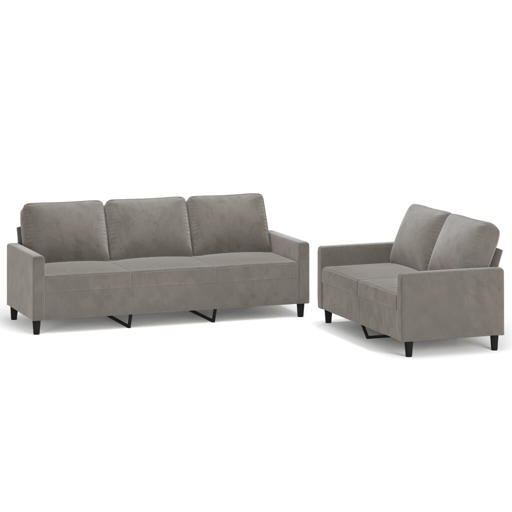 vidaXL 2 Piece Sofa Set with Cushions Light Grey Velvet