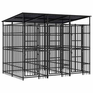 vidaXL Outdoor Dog Kennel with Roof Steel 5.53 m&sup2;