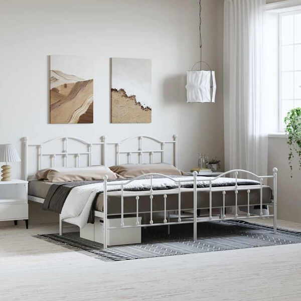 vidaXL Metal Bed Frame without Mattress with Footboard White 193x203cm