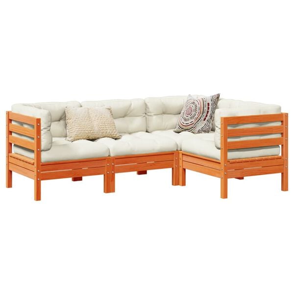 vidaXL 4 Piece Garden Sofa Set with Cushions Wax Brown Solid Wood Pine