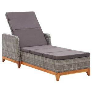 vidaXL Sun Lounger Poly Rattan and Solid Acacia Wood Grey