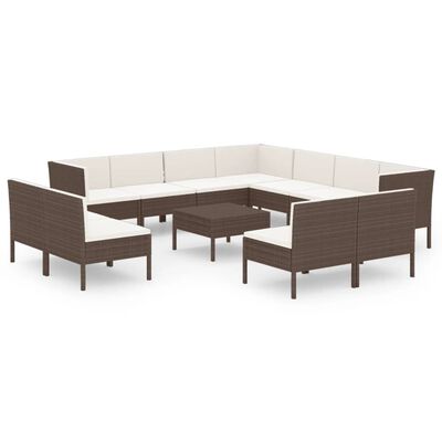 vidaXL 12 Piece Garden Lounge Set with Cushions Poly Rattan Brown