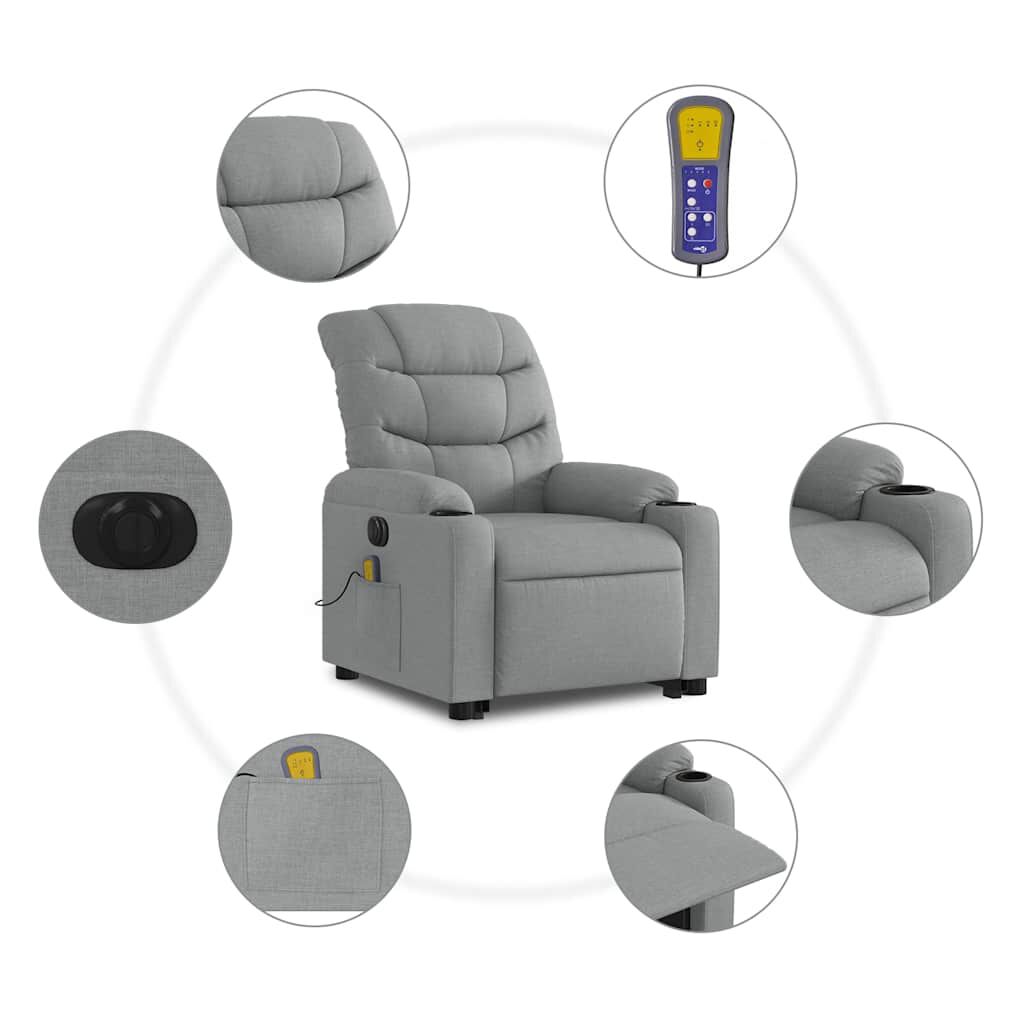 vidaXL Electric Stand up Massage Recliner Chair Light Grey Fabric
