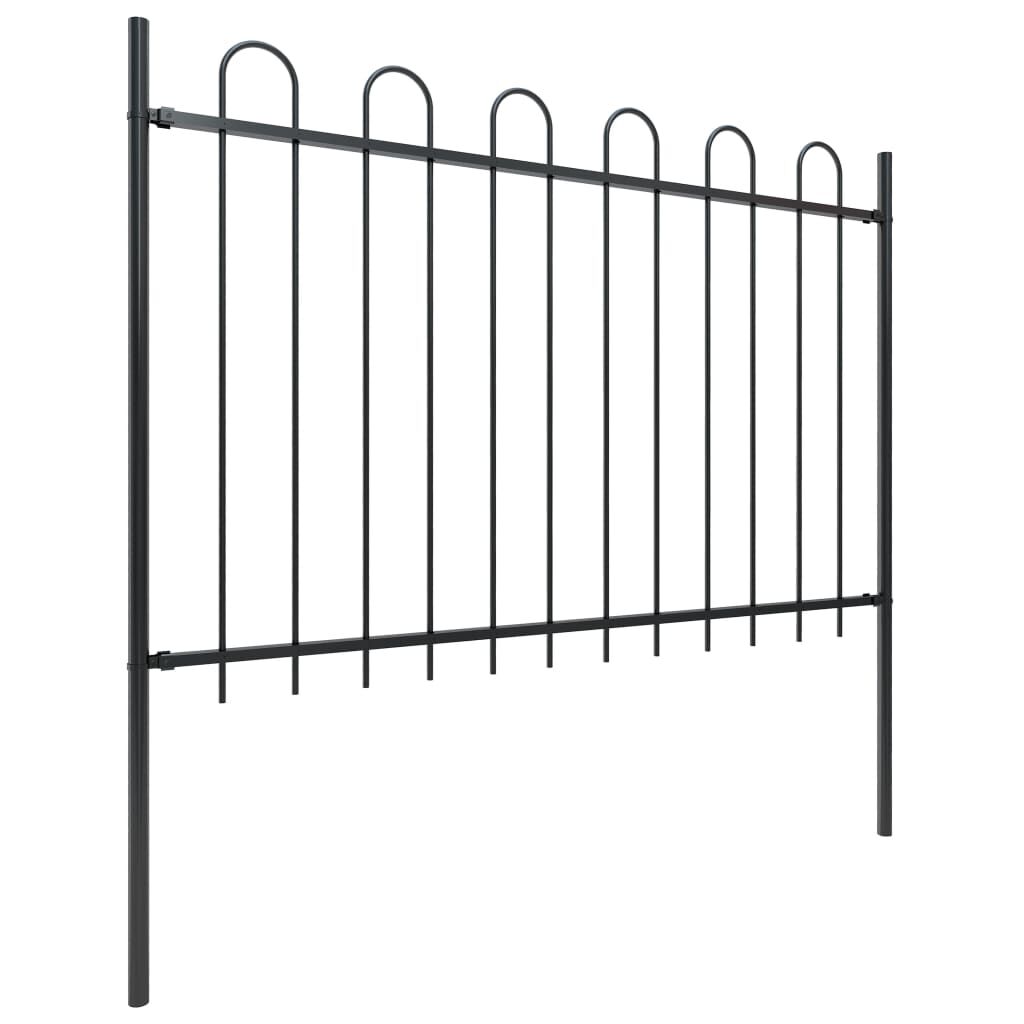 vidaXL Garden Fence with Hoop Top Steel 5.1x1.2 m Black