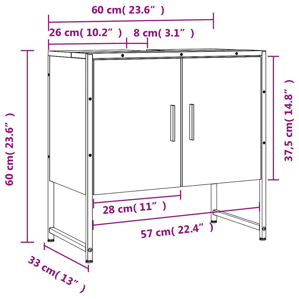 vidaXL Bathroom Sink Cabinet Smoked Oak 60x33x60 cm Engineered Wood